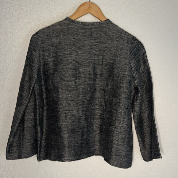Eileen Fisher Grey Cardigan Sweater Linen Small Petite Minimalist Preppy Classic - Picture 5 of 6